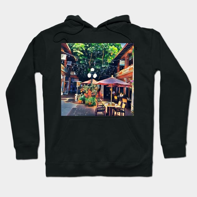 Dining in the Belair Courtyard, Cocoa Village, FL Hoodie by AJDesignsstuff